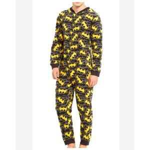 Batman Plush  Blanket Comfy Onsie Pajamas Unisex Sz. XL Black/Yellow EUC